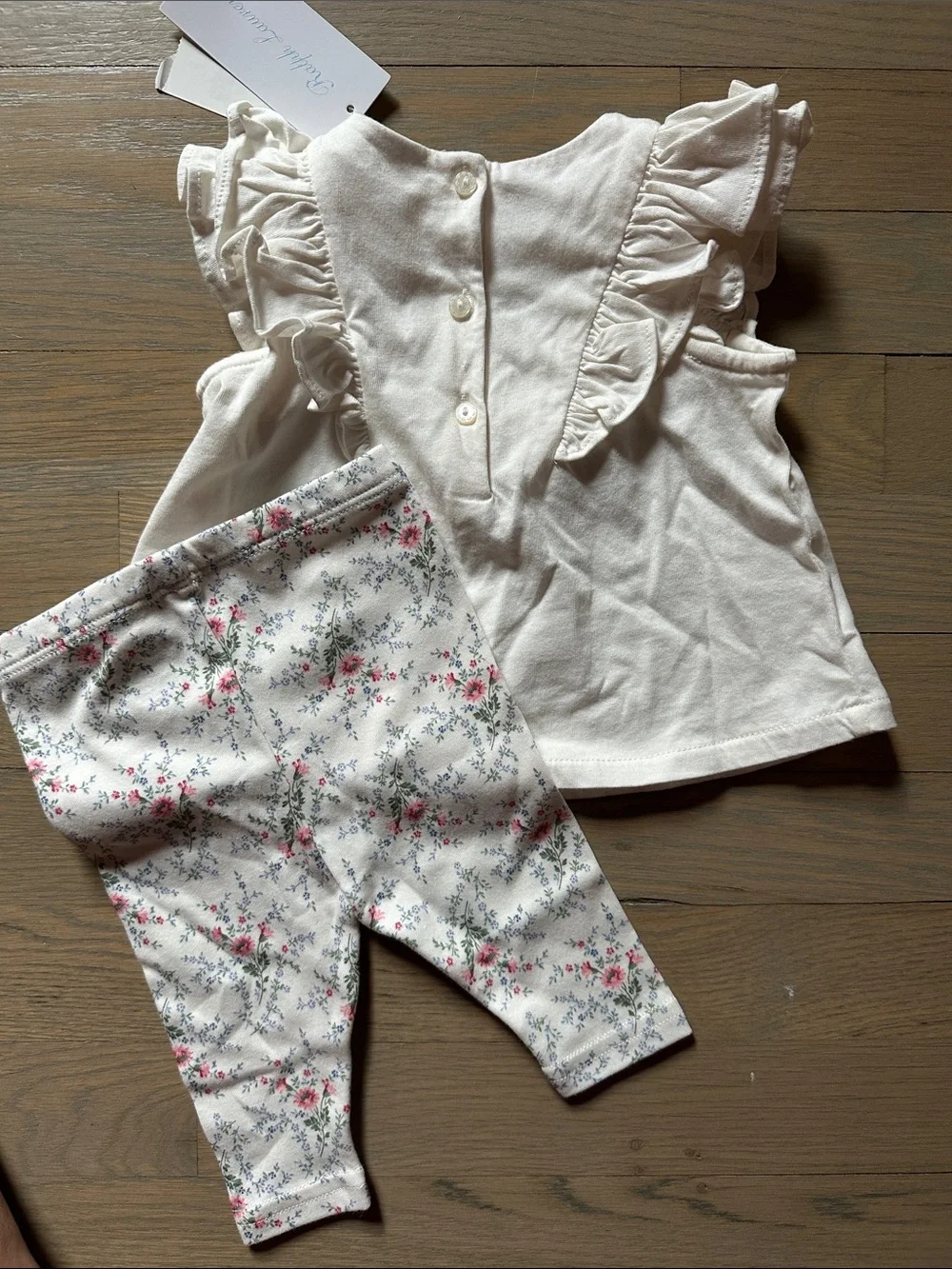 Ralph Lauren Cream Ruffle Top with Floral Leggings